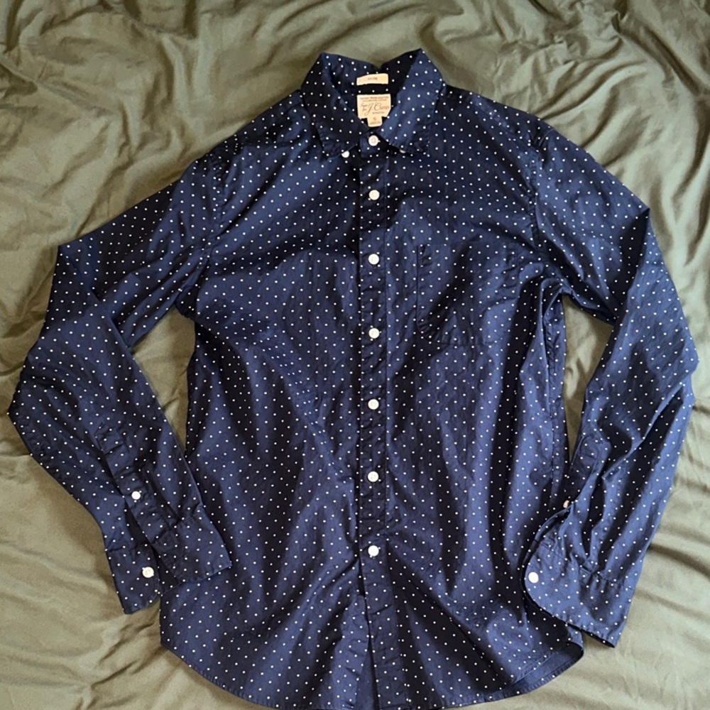 J. Crew Navy Button-Down with White Dots